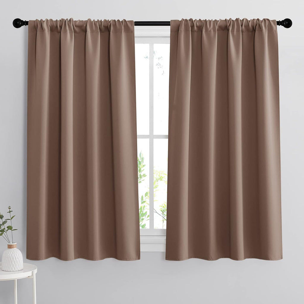 RYB HOME Blackout Curtains for Bedroom - Heavy Duty Thermal Insulated Curtains Balance Summer Heat and Winter Cold for Shift Worker Nursery, W 42 x L 54 inch, Mocha, 2 Panels
