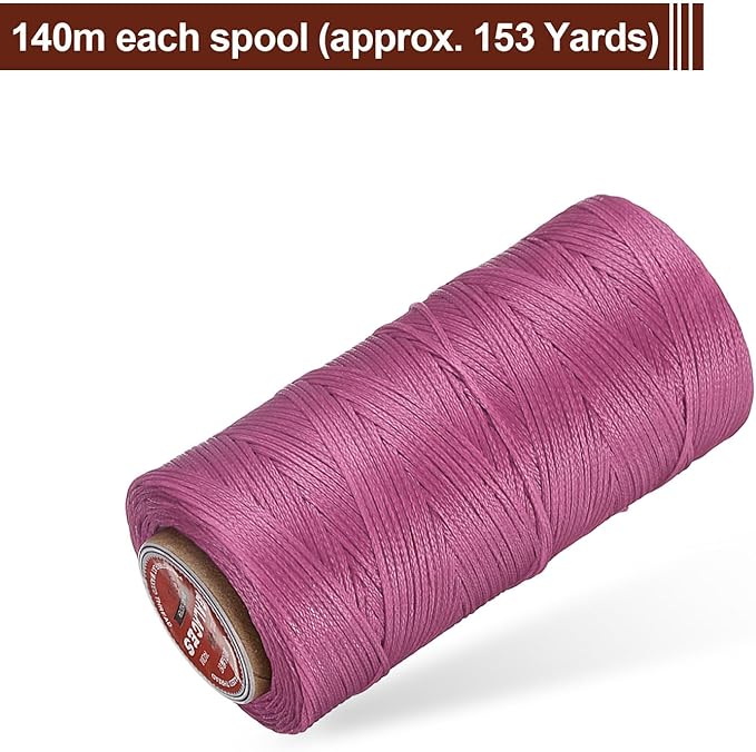 uxcell Flat Leather Sewing Waxed Thread, 140m / 153 Yards Polyester Wax String, 300D Wax Stitching Cord for Leather Crafts, Bookbinding, Bracelets Braided, Pale Pink