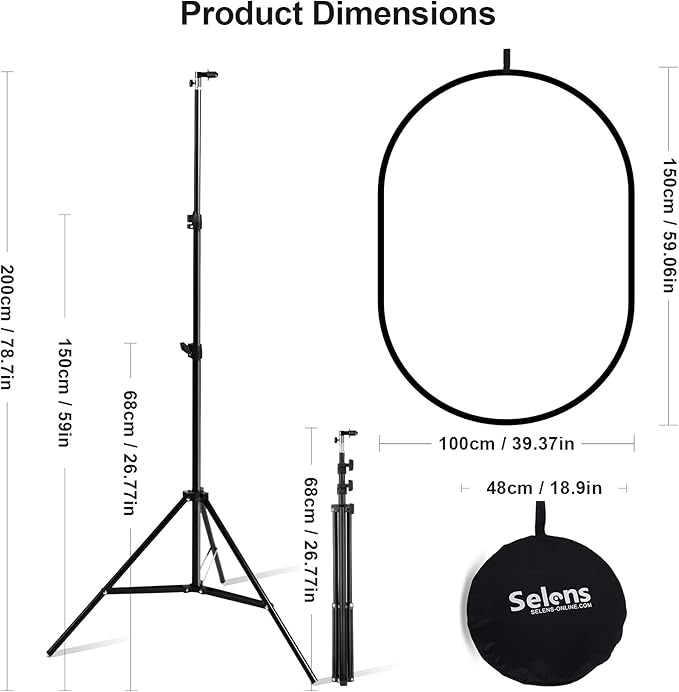 Selens 59x39in Pop-up Soft Light Diffuser Kit, with 6.6 Ft Light Stand & Clip Holder for Photo Studio Portrait and Product Shooting
