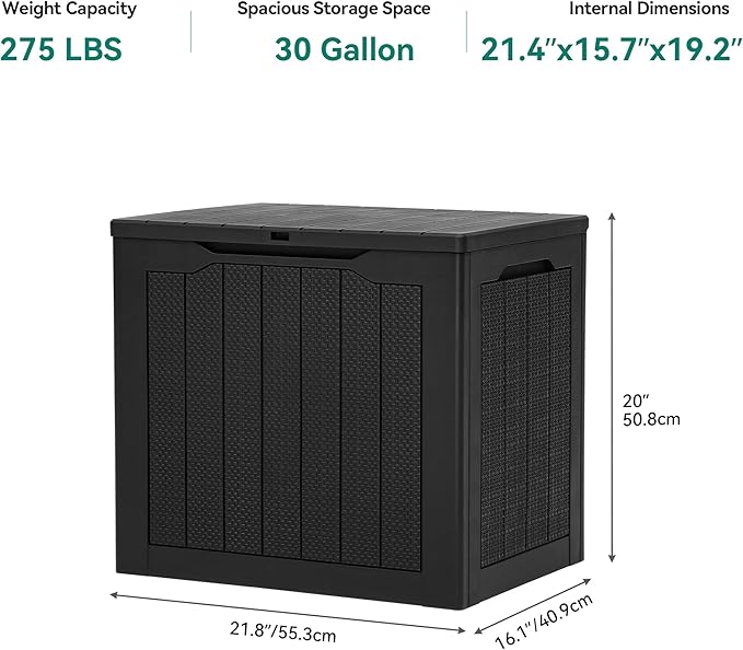 YITAHOME 30 Gallon Outdoor Storage Box, Small Water Resistant Resin Deck Box, Indoor Outdoor Lockable Rattan Storage Container for Patio, Garden, Cushions, Tools, Equipment (Black)