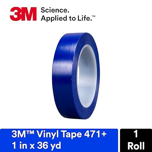 3M Vinyl Tape 471+, 1 in x 36 yd, Indigo, 1 Roll, Fine Line Tape for Paint Masking Striping, Color Separation and Complex Designs, High-Temperature, Stretch