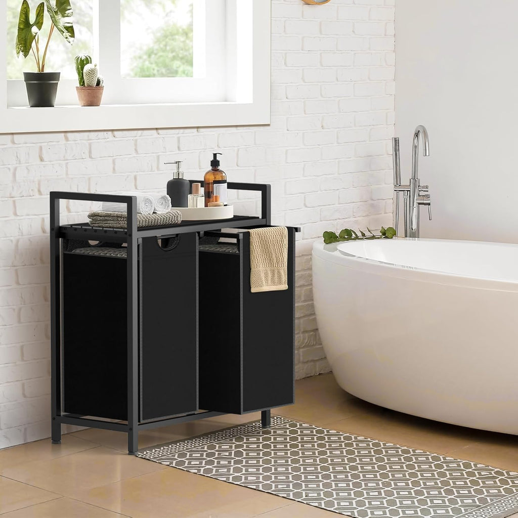Laundry Hamper, Laundry Sorter with 2 Pull-Out Removable Oxford Fabric Bags Cloth Laundry Basket 2 x 10 Gallons (Charcoal Black)