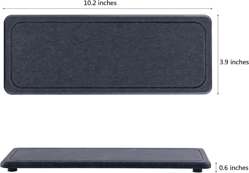 2 Pcs Water Absorbing Stone Trays, Kitchen/Bathroom Sink Soap Dish, Diatomite Tray Used for Hand Soap & Cosmetic Bottles in The Modern Home, 4" W x 10.2" L, Dark Gray