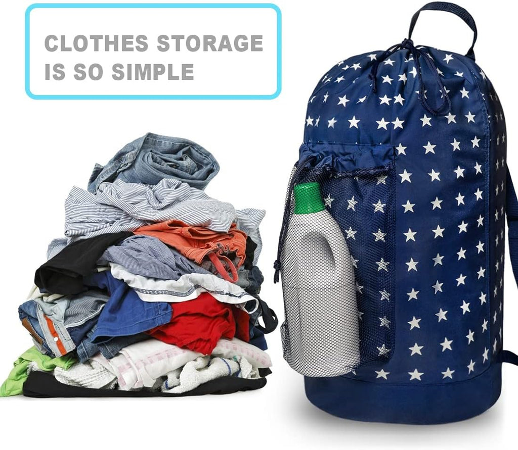 Dalykate Backpack Laundry Bag, Laundry Backpack with Shoulder Straps and Mesh Pocket Durable Nylon Clothes Hamper Bag with Drawstring Closure for College, Travel, Laundromat, Apartment