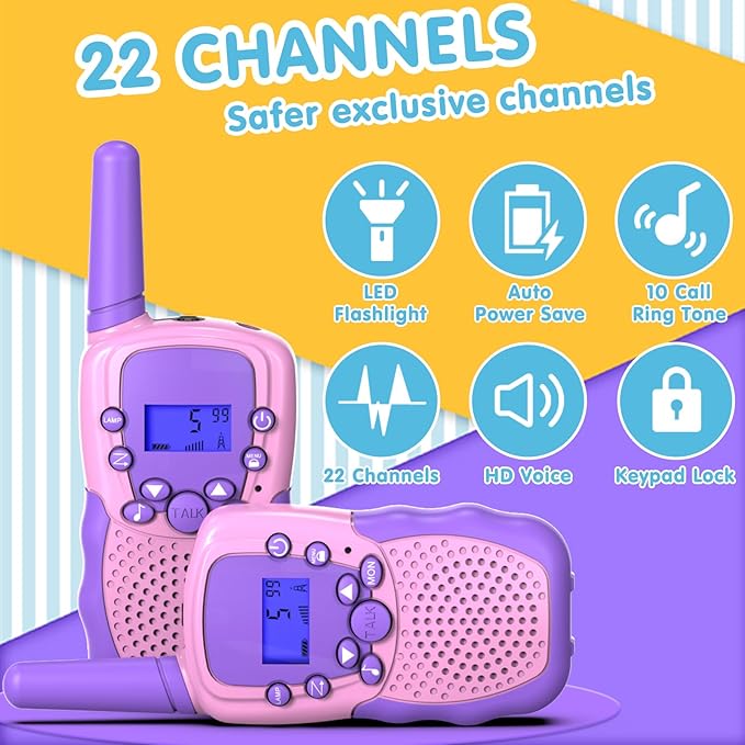 Selieve Toys for 5-12 Year Old Children's, Walkie Talkies for Kids 22 Channels 2 Way Radio Toy with Backlit LCD Flashlight, 3 Miles Range for Outside, Camping, Hiking
