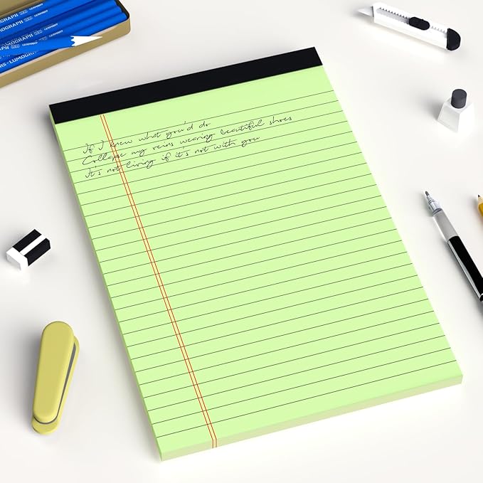 6pcs Small Note Pad 5x8 College Ruled Green Legal Pads Paper Notepads 6 Pack Study Back Writing Pads 5 x 8 Legal Pads Perforated Narrow Ruled Pads of Paper Green