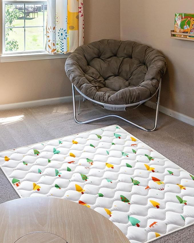 Odorless Premium Foam Baby Play Mat 50" x 50", Soft Microfiber Fabric Crawling Mat for Floor- Comfortable and Hypoallergenic, Non-Slip Cushioned Floor Playpen mat for Infants,Babies,Toddlers