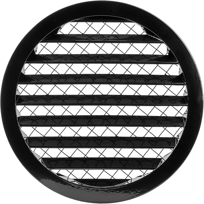 Repa Market 10" Inch Aluminum Black Soffit Air Vent Cover - Louvered Round Gable Vent with Mesh Screen - Exhaust/Intake Ventilation Grill for House, Attic, Bathroom - Outdoor Metal Duct Grate