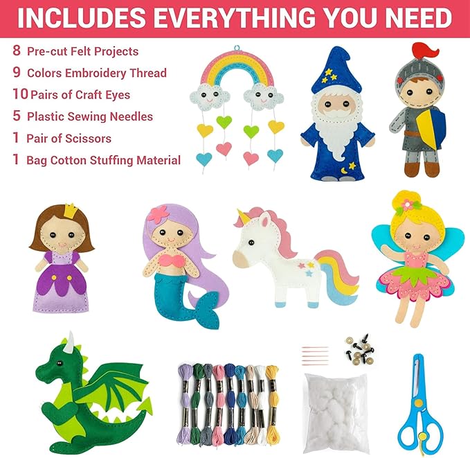 FYXGZZH Kids Beginner Sewing Kit – DIY Stuffed Craft Set with Pre-Cut Felt, Plastic Needle & Embroidery Thread, Educational Arts & Crafts for Boys & Girls Ages 6-12, Castle