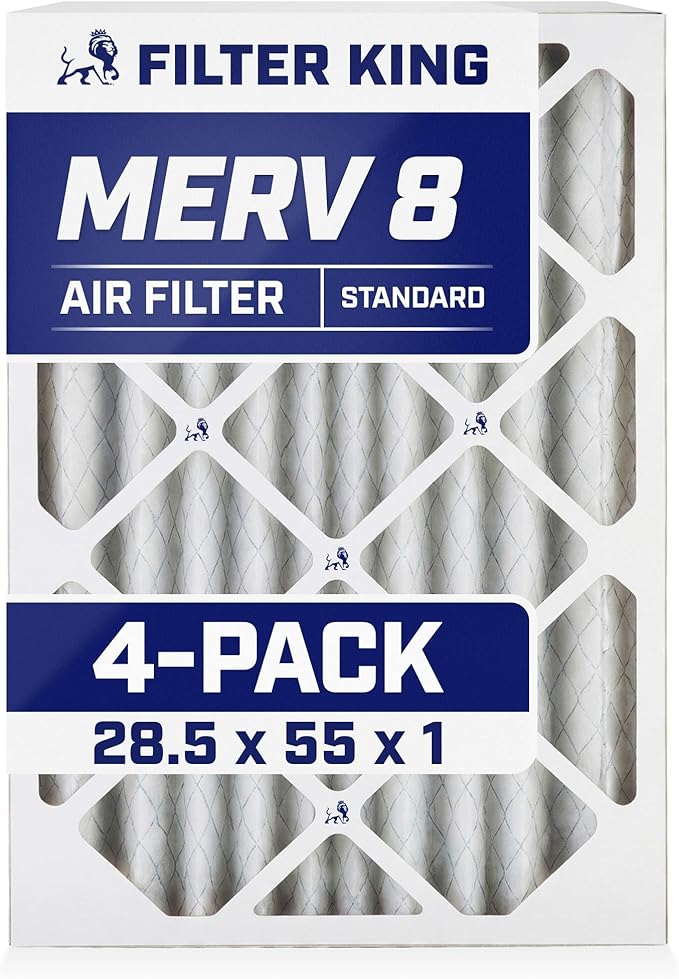 Filter King 28.5x55x1 Air Filter | 4-PACK | MERV 8 HVAC Pleated A/C Furnace Filters | MADE IN USA | Actual Size: 28.5 x 55 x .75"