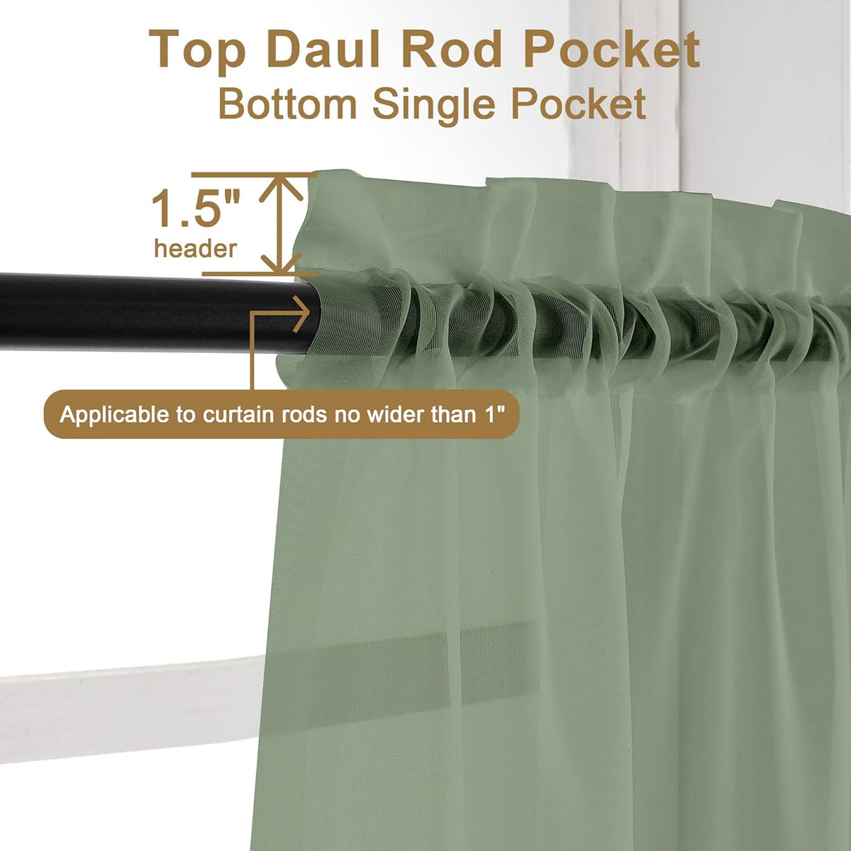 Chyhomenyc Sheer Sage Green Curtains 90 inches Long 2 Panels, Light Filtering Soft Airy Solid Elegant Voile Window Treatment Drapes for Bedroom Living Room Wedding Party Decor, 42 Wx90 L Inches