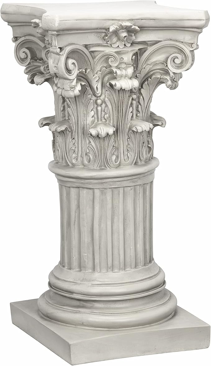 Design Toscano Corinthian Pedestal Column Plant Stand, Medium 29 Inch Tall, Cast Stone Resin, Antique Stone Finish