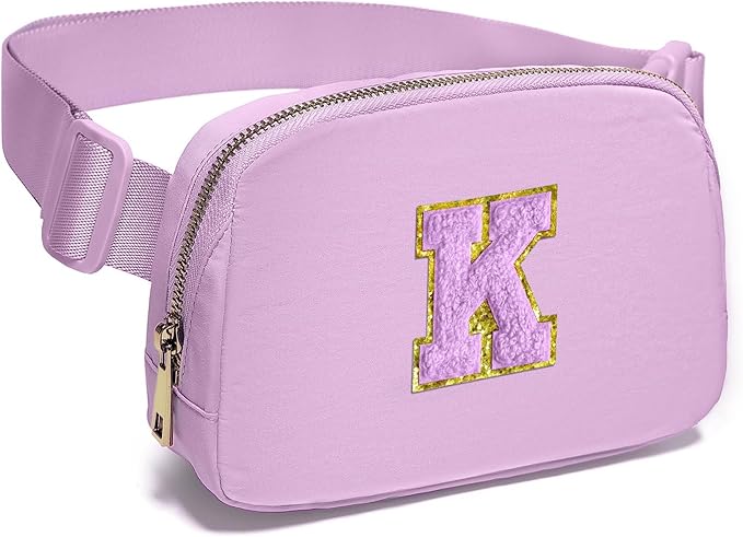 Gitus Gifts for 8 9 10 11 12 Year Old Girls Belt Bag Fanny Pack Crossbody Bags with Initial Letter Patch Cute Stuff Birthday Gifts for Teen Girls Women Personalized Trend Stuff (Lavender-K)