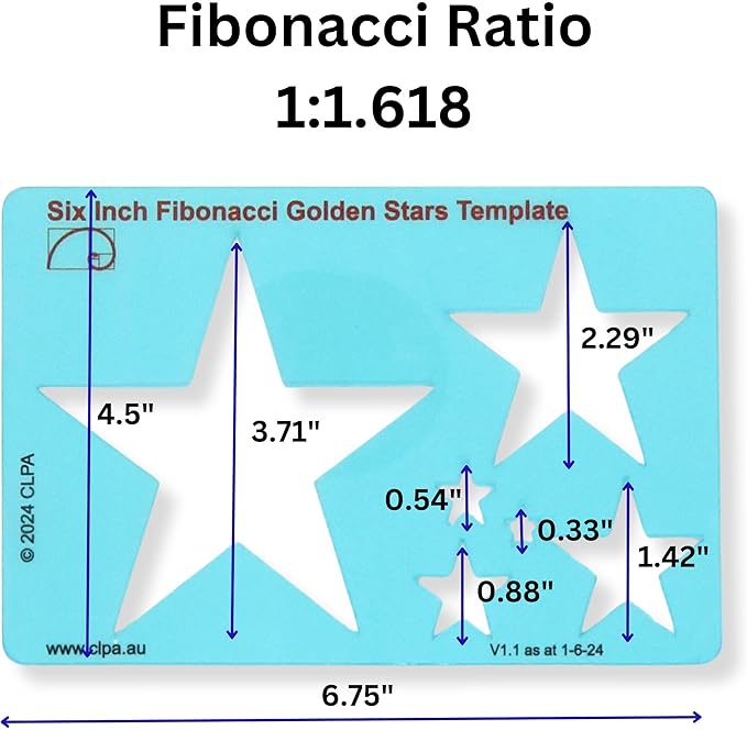 Fibonacci Template Set - Set of Stencil Templates for Drawing: 6" Circle, 6" Star, 5" Square Fibonacci-Inspired Set of Templates for Drawing Tool for Artists