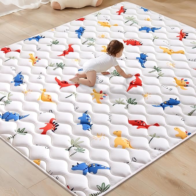 Odorless Premium Foam Baby Play Mat 79" x 59", Soft Microfiber Fabric Crawling Mat for Floor- Comfortable and Hypoallergenic, Non-Slip Cushioned Floor Playpen mat for Infants,Babies,Toddlers