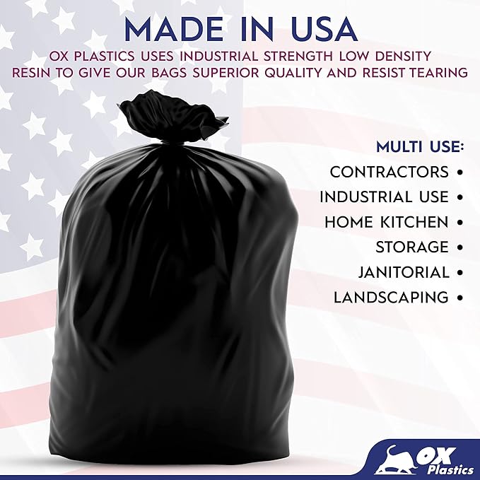60 Gallon Trash Can Liners Bags - (100 Count) Capacity & 3mil Thick Extra Heavy Duty Strength - Large Garbage, Leak-Proof & Durable Bags Black