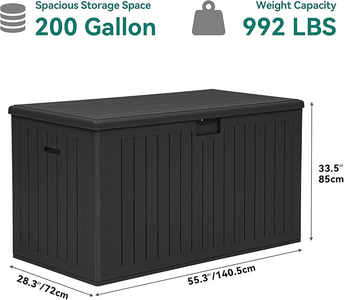 YITAHOME 200 Gallon Extra Large Deck Box, Double-Wall Resin Outdoor Storage Box with Flexible Divider for Patio Cushions Pool Supplies Garden Tools, 990 lbs Load Capacity, Lockable (Black)