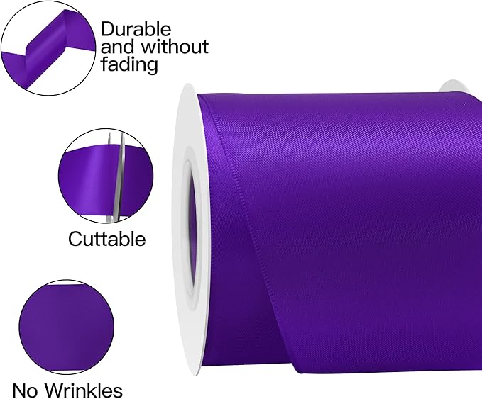 Purple Satin Ribbon 3 Inch X 15 Yards Solid Color Double Faced Ribbons Perfect for Crafts Wedding Decor Bow Making Arts Sewing and More
