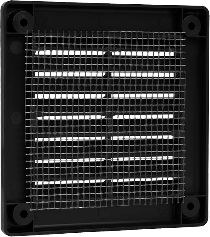 Repa Market 4 x 4 Inch (Outer) Black Square Air Vent Cover - Plastic Fresh Air Intake Vent - AC Cover with Nylon Mesh Screen, Wall, Ceiling HVAC Return Air Register, Modern Soffit Vents