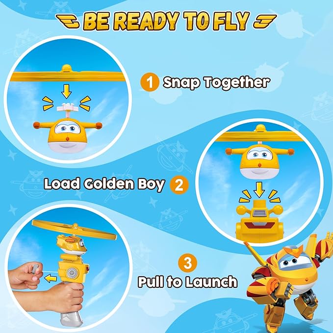 Super Wings Outdoor Toys, Golden Boy Flying Toys for Kids Ages 3-5 4-8, Toddler Outdoor Games Flying Discs, Outside Toys Airplane Launcher Toy for Kids Boys Girls Age 3 4 5 6 7 8 9+