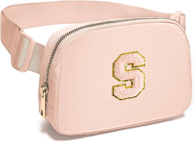 Gitus Gifts for 8 9 10 11 12 Year Old Girls Belt Bag Fanny Pack Crossbody Bags with Initial Letter Patch Cute Stuff Birthday Gifts for Teen Girls Women Personalized Trend Stuff (Coral Pink-S)