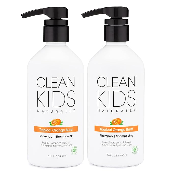 Clean Kids Naturally Tropical Shampoo- EWG Verified, All-Natural, Coconut-free, Gluten-free, Vegan, and Cruelty-free, Paraben-Free (2 Bottles, Orange Burst)