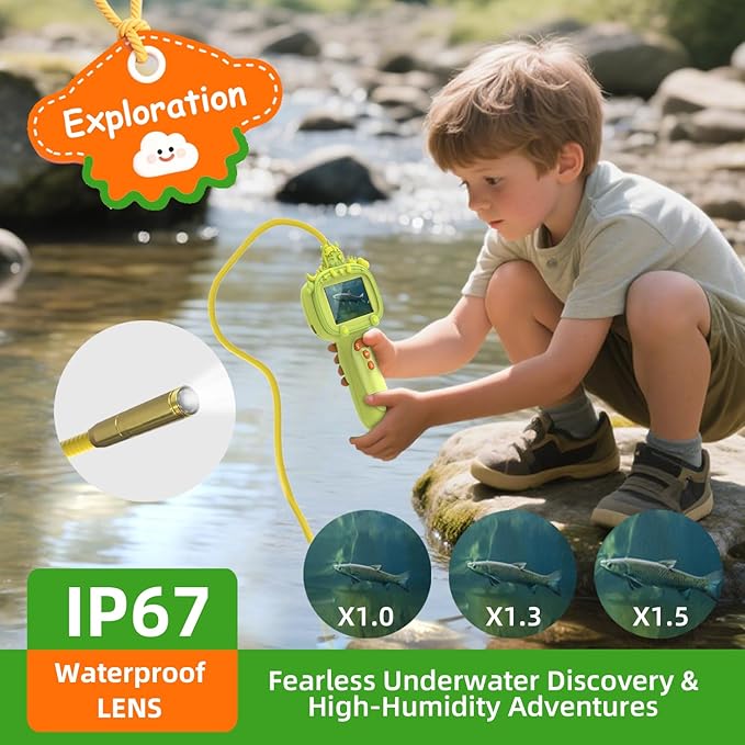 Borescope Snake Camera Endoscope with Light & Flexible Tube for Kids - Educational STEM Science Toy for Boys & Girls Ages 3-10, Birthday for Nature Exploration - Green