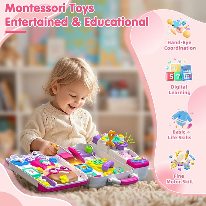 Baby Montessori Busy Board for 1-2 Year Old Boy Girl Gift,Musical Toddler Toys for 1+ Year Old,Early Educational Montessori Toy for Toddlers 1-3,Birthday Gifts for 1+Year Old Girl