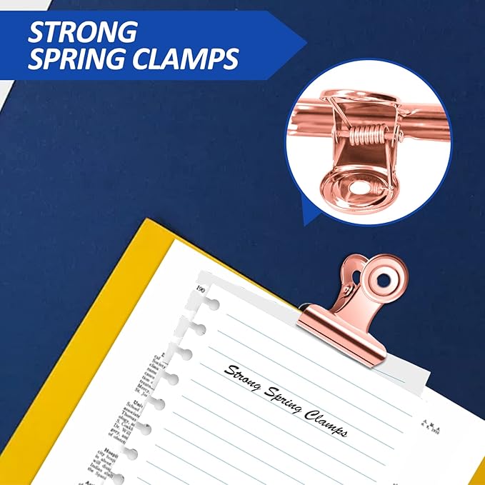 30 Pack Small Bull Clips 0.87 Inch Mini Metal Hinge Clips Binder Paper Hinge Clip for Office, Home, School, Shops, Rose Gold, 22mm