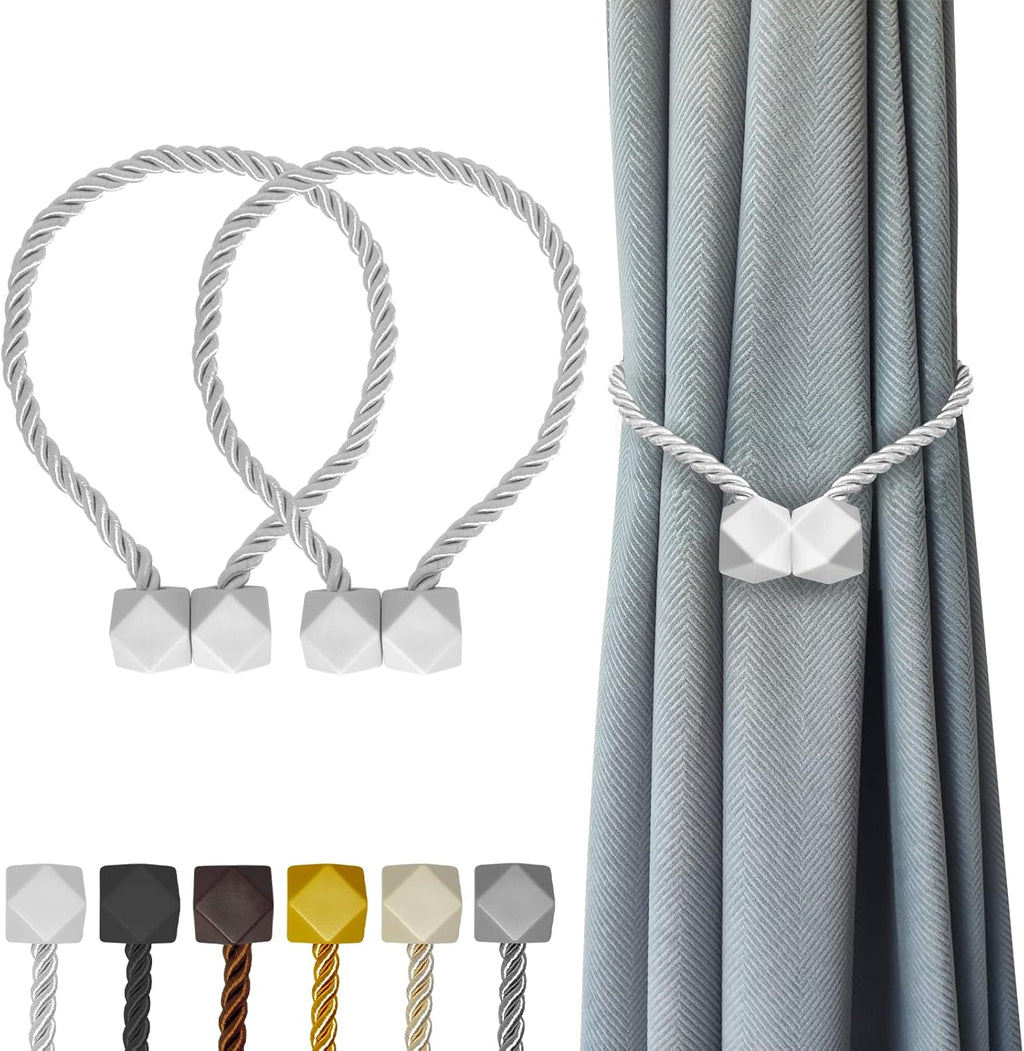 Hion Magnetic Curtain Tiebacks White 2pcs, Curtain Tiebacks Buckles Holdbacks Holders Hooks Clip for Home Bedroom Office Decorative Curtain