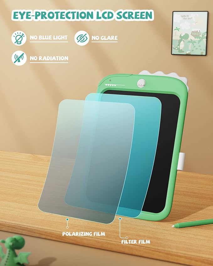 TEKFUN LCD Writing Tablet for Kids, Doodle Board Dinosaur Toys, Travel Essentials Toys for 3 4 5 6 Year Old Boys Girls, Easter Birthday Christmas Gifts (10inch Green)