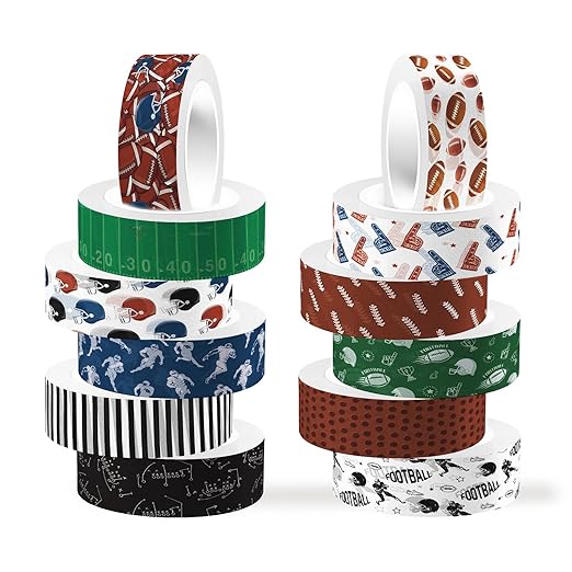 12 Rolls Football Washi Tape Sports Rugby Masking Tape Sport Decorative Tape for Scrapbook Journaling DIY Art Craft Party Decor Gifts Wrapping 16.4FT
