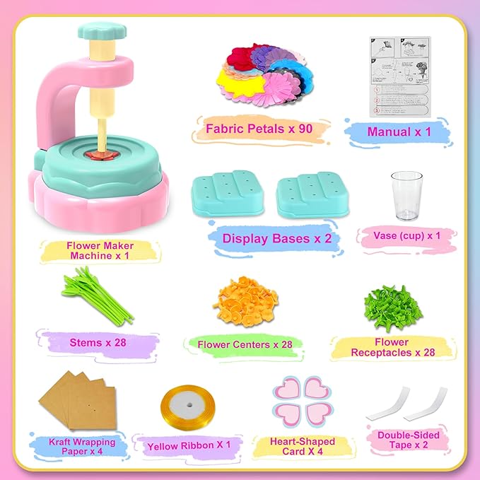 Flower Bouquet Craft Kit, DIY Arts and Crafts for Kids 4-6-8, Girls Toys 4-6-8 Flower Making Activity Toy Set for Toddler and Kids, Birthday Gifts for 4 5 6 7 8 Year Old Girls (Pink & Blue)