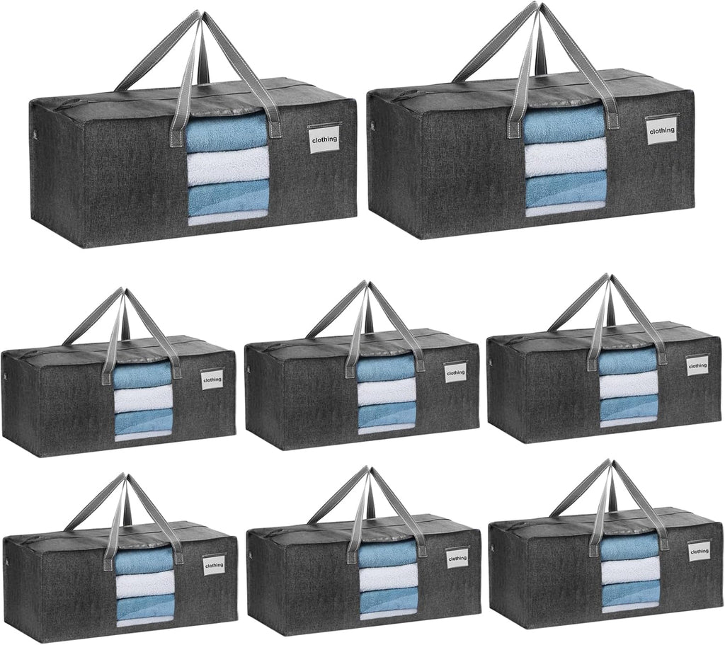 VENO 8 Pack Moving Bags Extra Large Storage Bags for College Move-In, Heavy-Duty Storage Totes, Packing Boxes, and Wardrobe Moving Supplies - Durable Laundry Bags for Clothes (Gray w/Window, 8 Pack)