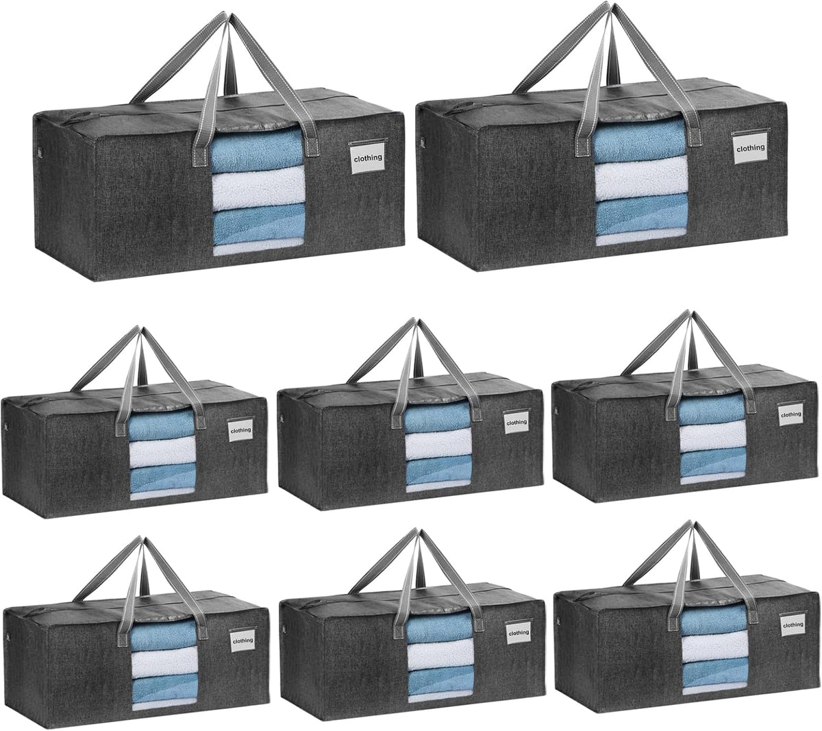 VENO 8 Pack Moving Bags Extra Large Storage Bags for College Move-In, Heavy-Duty Storage Totes, Packing Boxes, and Wardrobe Moving Supplies - Durable Laundry Bags for Clothes (Gray w/Window, 8 Pack)