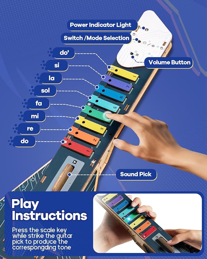 Science Can Kids Electric Guitar Toy DIY Assembly Kit for Ages 3-8, STEM Learning Musical Instrument, Easy to Build, Music Education Gift for 5 6 7 8 9 Boys & Girls