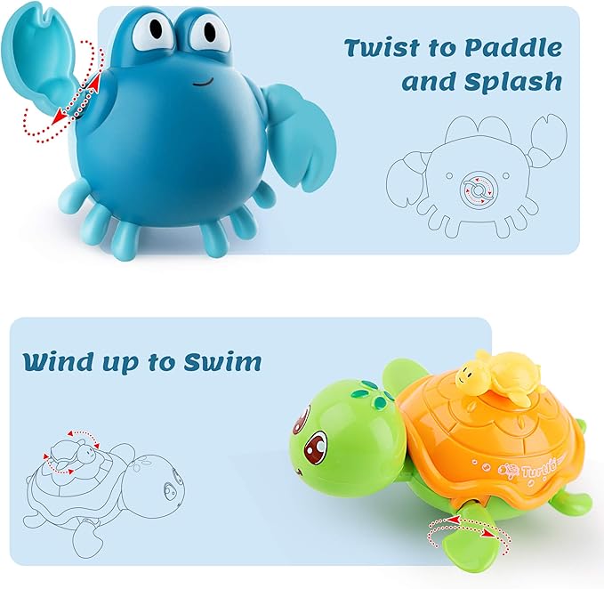 iPlay, iLearn Baby Bath Toys w/ Organizer, Water Squirting Octopus, Wind Up Swimming Turtle, Bathtub & Shower, Stacking Cups, Gift for 6, 9, 12, 18 Months 1, 2, 3 Years, Toddlers, Girls, Boys & Kids