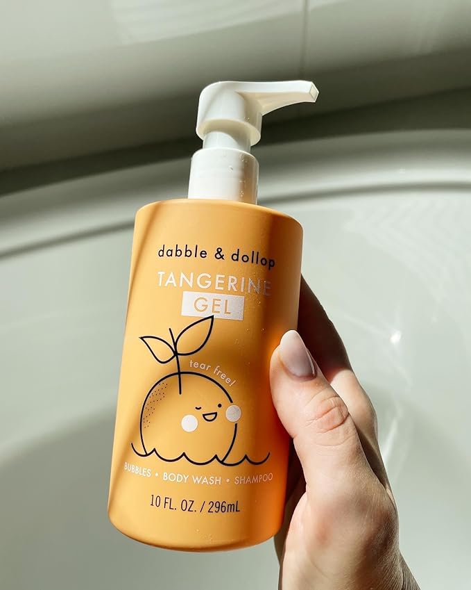 Dabble & Dollop Tangerine Body Wash & Shampoo – 3-in-1 Natural Bubble Bath for Kids, Made in USA, No Parabens or Sulfates, Vegan, Gluten-Free, Tear-Free (10oz, Pack of 2)