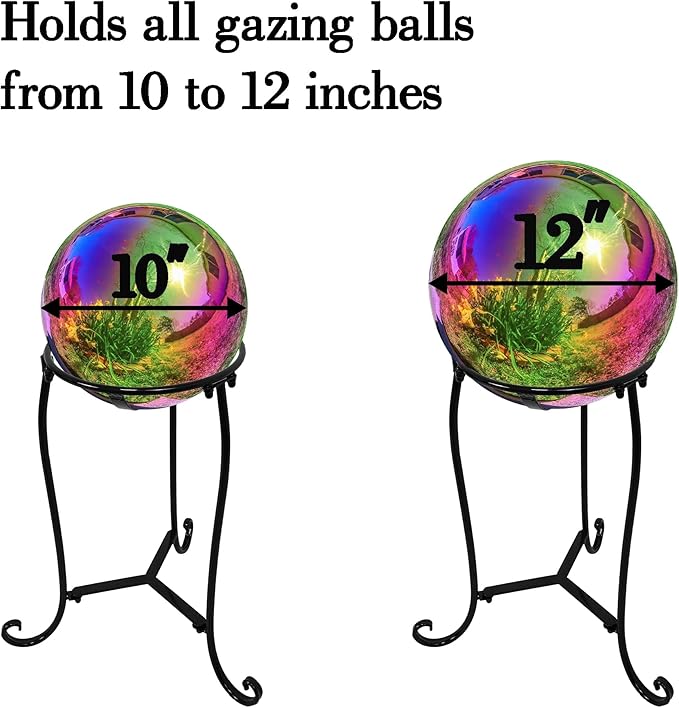 16" Tall Gazing Ball Stand for 10-12 inch Balls, Black Metal Gazing Globe Display Holder Stands for Outdoor Garden Clearance, 9" L x 9" W x 16" H