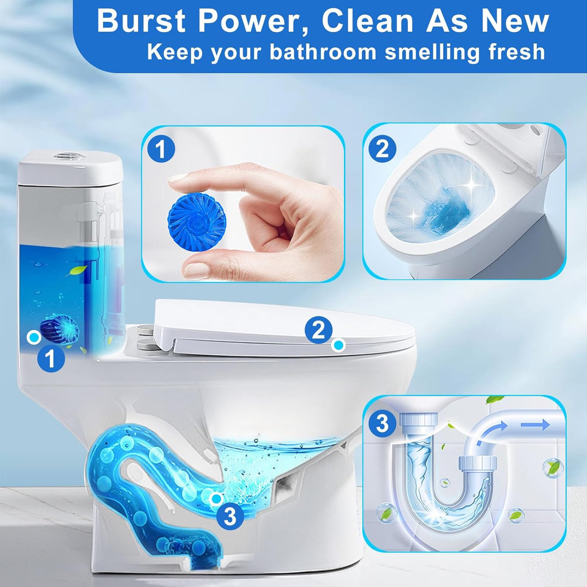 Toilet Bowl Cleaner Tablets 32 Packs-85oz, Ultra-Clean Blue Cleaners for Deodorizing & Descaling, Long-Lasting Automatic Toilet Tank Cleaners, Against Tough Stains