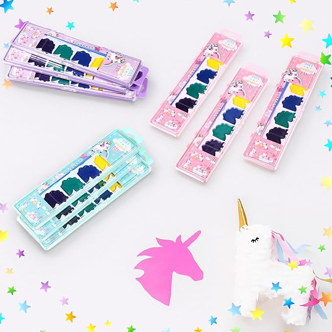 12 Pcs Unicorn Style Watercolor Painting Set 8 Washable Colors With Brush Watercolor Painting Set Gift Party Supplies Back To School Party Gift Exchange