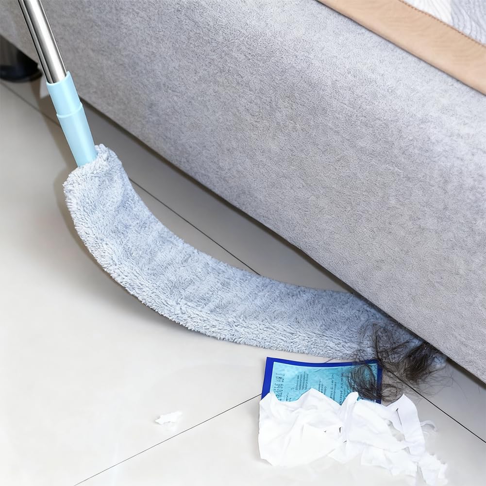 Saker Plus Retractable Gap Dust Cleaning Artifact, Saker Plus Flat Duster for Under Furniture, Reusable Washable Bendable Dusting Wand with Microfiber Dusting Cloths (3PCS)