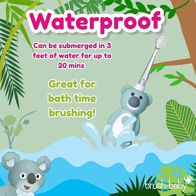 brush-baby WildOnes™ Rechargeable Kids Electric Toothbrush – Koala | Flashing Lights, 2-Min Timer, Waterproof, 3 Brush Heads | Toddler & Child Toothbrush Ages 0-10 | Soft Bristles
