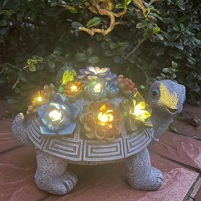 Solar Garden Outdoor Turtle Figurines with LED Lights Lawn Decor Tortoise Statue for Outside Yard Patio Front Porch Balcony Home Ornament Housewarming