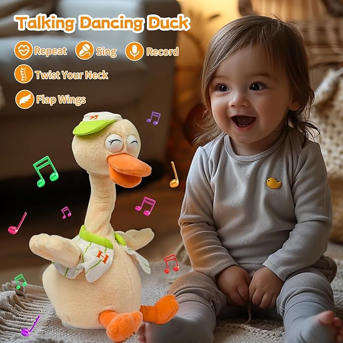 Talking Dancing Duck Toy Mimicking Recording Plush & Interactive Toy, Repeating What You Say, Neck Shaking Stuffed Toys, Talking Doll for Birthday Kids Gift for Boy & Girl