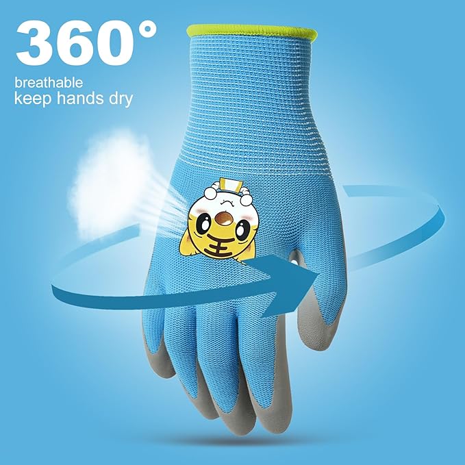 OSDUE Kids Gardening Gloves, 3 Pairs Gardening and DIY Gloves, Non-Slip Breathable Comfortable Safety Kid Suitable for Kids Under 5 Years Old Rubber Palm, Waterproof and Dustproof