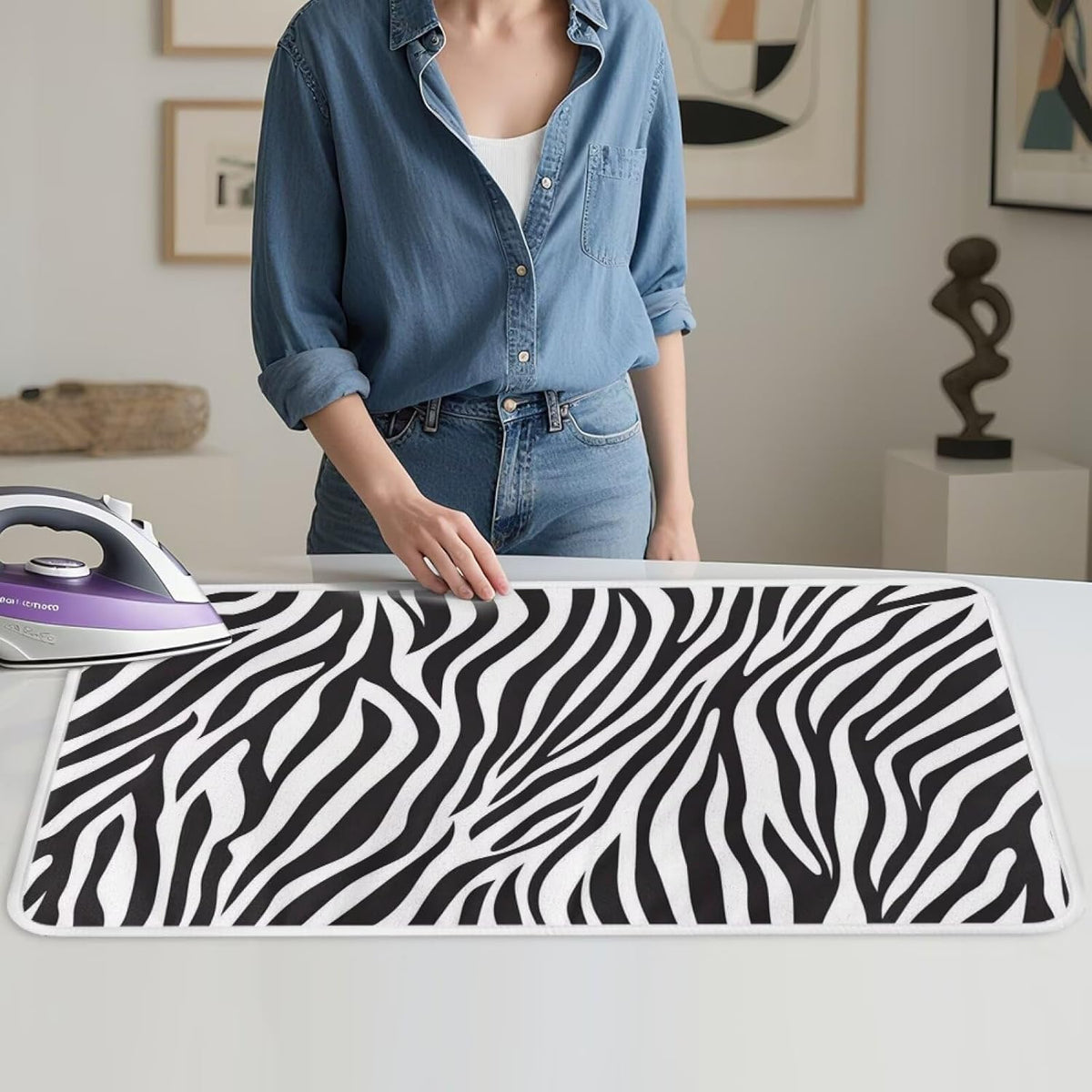 Zebra Print Ironing Mat Portable Iron Pad Magnetic Cover and Padding for Top of Washer, Dryer, Tabletop, Countertop,Travel Small Size Ironing Pads 32 x 16 Inch