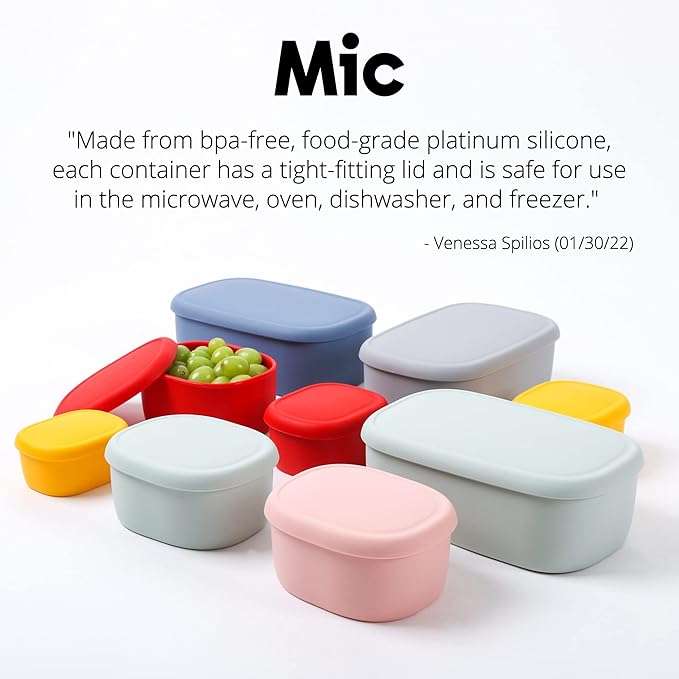 BLUE GINKGO Nesting Silicone Containers - Set of 3 Hard-Shell Silicone Food Storage Containers | BPA Free, Airtight, Dishwasher and Freezer Safe (6.7oz, 10oz, 20oz) - Blue