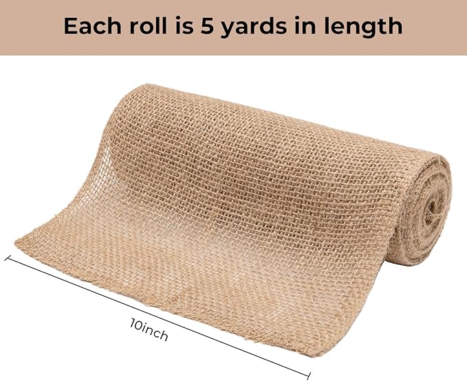 10 Inch Natural Burlap Fabric Roll - 10 Yards Jute Fabric Ribbon for DIY Gift Wrapping Craft Projects, Wedding, Christmas Home Decoration (25 cm, 10 in)