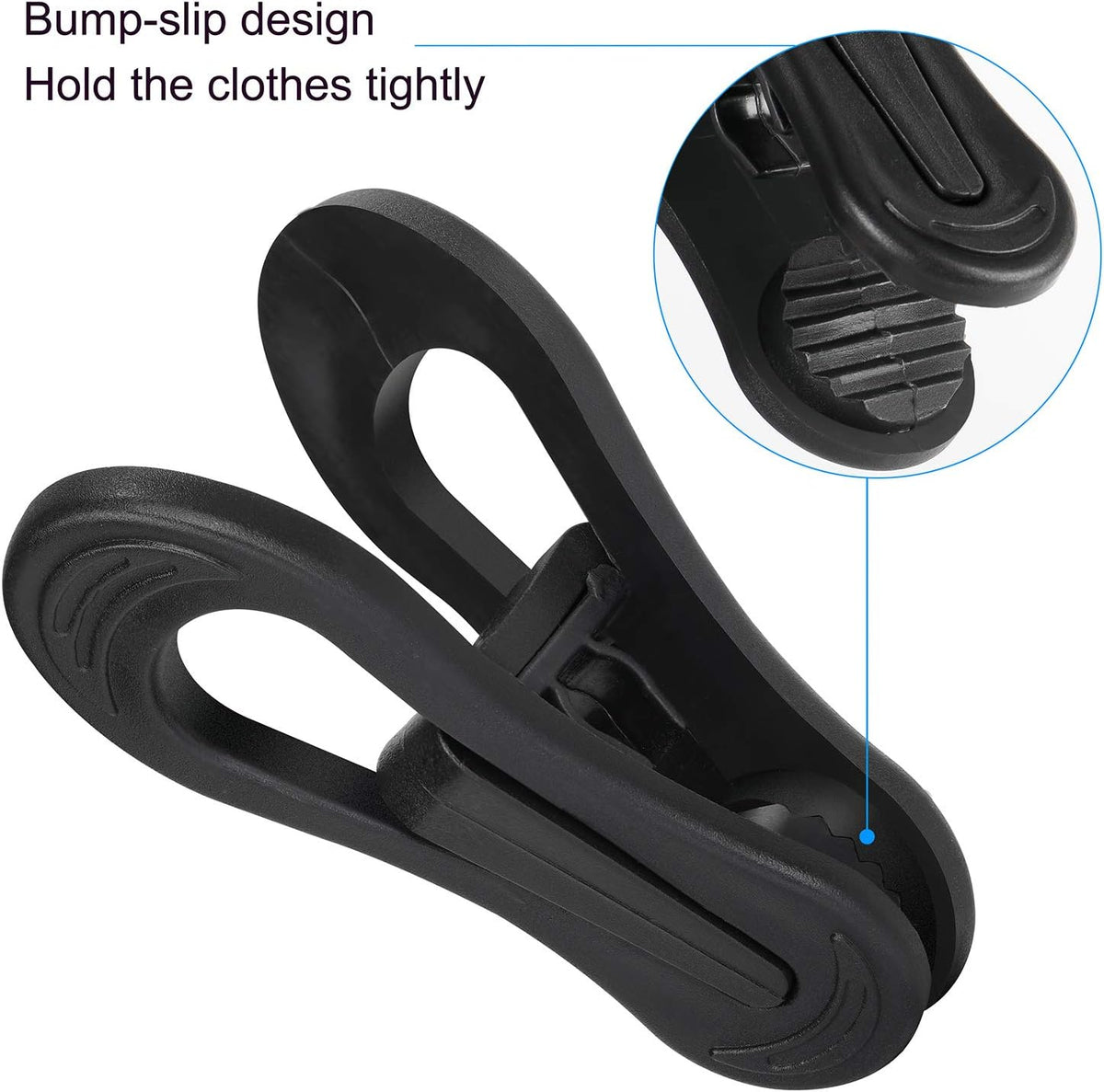 Tinfol Black Plastic Hanger Clips, 24PC Strong Pinch Grip Coat Clips for Skirt Pant Hangers, Multi-Purpose Clothes Hanger Clip for Rounded Hangers